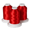 Three spools of red embroidery thread on white bases for Brother sewing machines