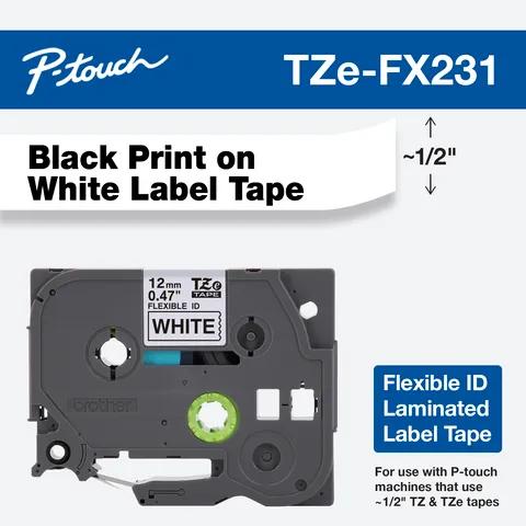 Cartucho de cinta de etiquetas laminada flexible Brother TZe-FX231, impresión negra sobre blanco