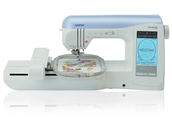 Brother Innov-is NV1500D sewing and embroidery machine with Disney floral design on hoop and touchscreen