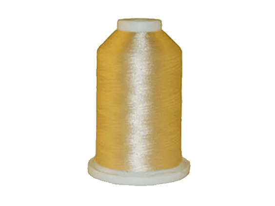 Brother embroidery thread spool in golden yellow on white background