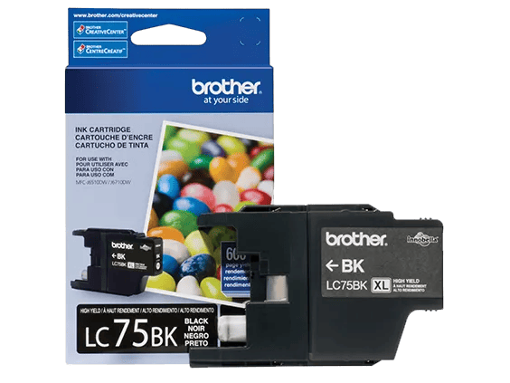Brother LC75BK high-yield black ink cartridge with packaging