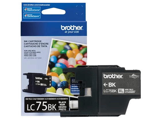 Brother LC75BK high-yield black ink cartridge with packaging