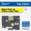 Cinta de etiquetas laminada flexible Brother TZe-FX631 con impresión negra sobre amarillo