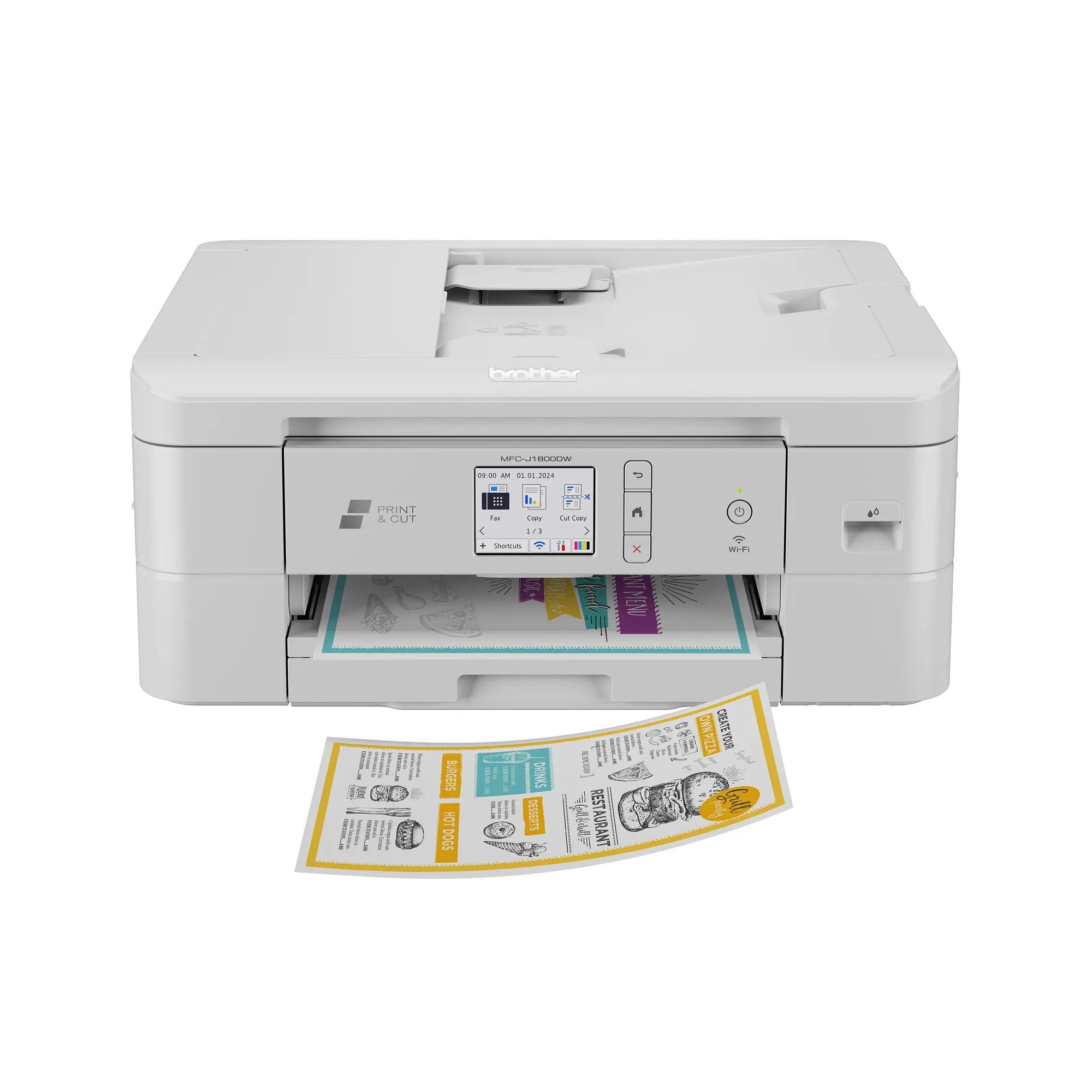 Brother all-in-one wireless printer with print-and-cut feature printing colorful paper spinners