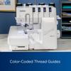 Brother AIR1800 serger with color-coded thread guides on sewing table