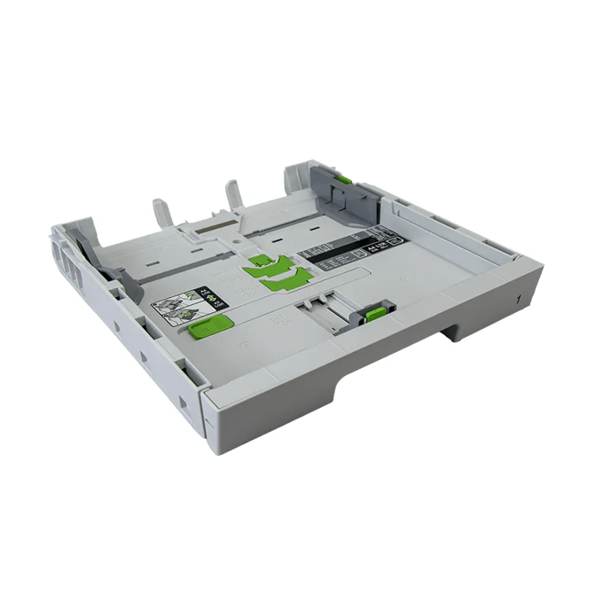Brother printer paper tray with adjustable guides and green release levers