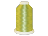 Brother yellow-green embroidery thread spool with white cap on transparent base
