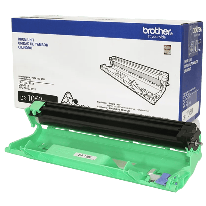 Unidad de tambor Brother DR-1060 con cartucho verde y empaque