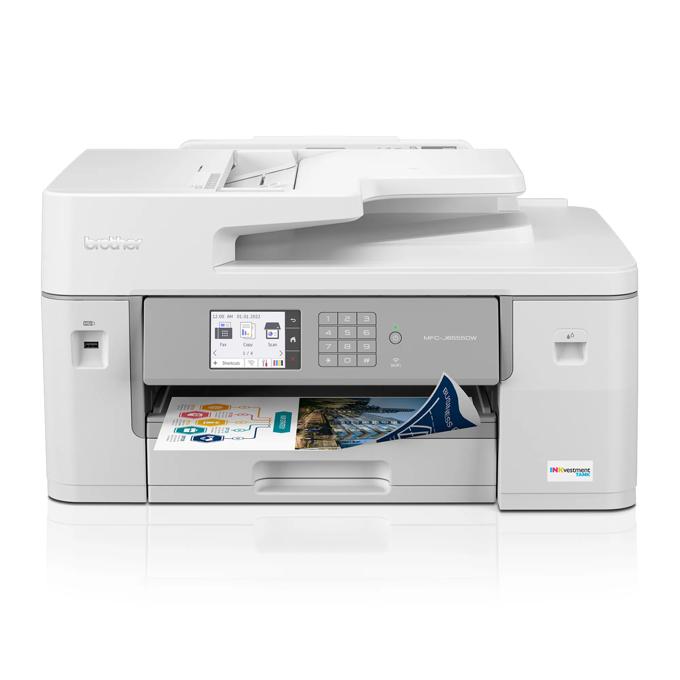 Brother MFC-J6555DW wireless all-in-one inkjet printer with INKvestment tanks printing color documents
