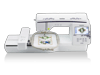 Brother NQ1600E embroidery machine with touchscreen and decorative floral hoop design