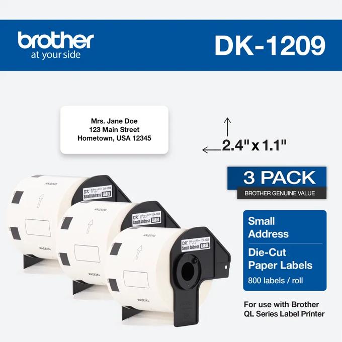 Brother DK-1209 small address die-cut paper labels 3-pack for QL series label printer