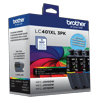 Brother LC401XL 3-pack high-yield color ink cartridges in cyan, magenta, and yellow