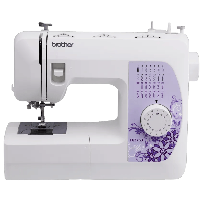 Brother LX2763 sewing machine with 27 built-in stitches and purple floral design