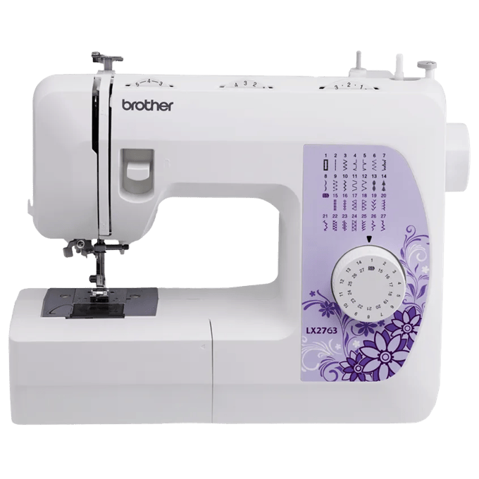 Brother LX2763 sewing machine with 27 built-in stitches and purple floral design
