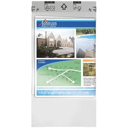 Real estate flyer displayed on mobile device screen showing homes and community map