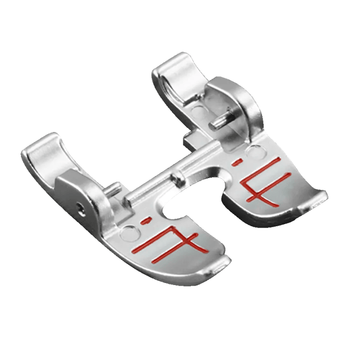 Brother sewing machine open-toe metal presser foot with red markings for precise stitching