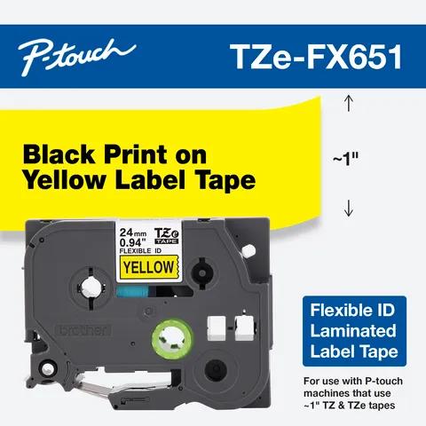 Cartucho de cinta laminada flexible Brother TZe-FX651 con texto negro sobre amarillo, 1 pulgada