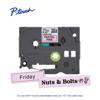 Brother P-touch 12mm laminated tape cassette in pastel pink with sample labels