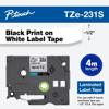 Brother TZe-231S laminated label tape cartridge with black text on white, 12mm width
