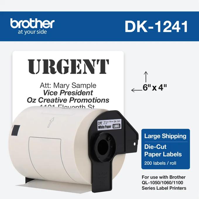 Brother DK-1241 white paper shipping label roll in black cartridge for QL series printers