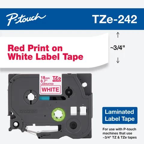 Cartucho de cinta de etiquetas laminadas Brother TZe-242 con texto rojo sobre fondo blanco