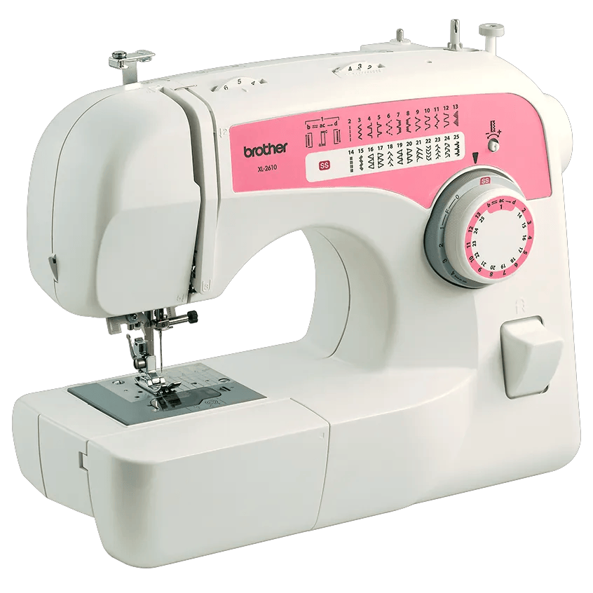 Brother XL2610 sewing machine with pink control panel and 25 built-in stitches