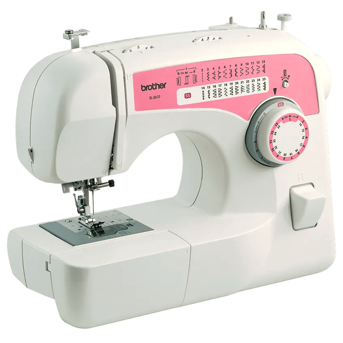 Brother XL2610 sewing machine with pink control panel and 25 built-in stitches