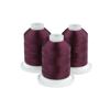 Three plum-colored embroidery thread spools on white bases
