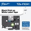 Cartucho de cinta de etiquetas laminada flexible Brother TZe-FX241 con texto negro sobre blanco, 18 mm