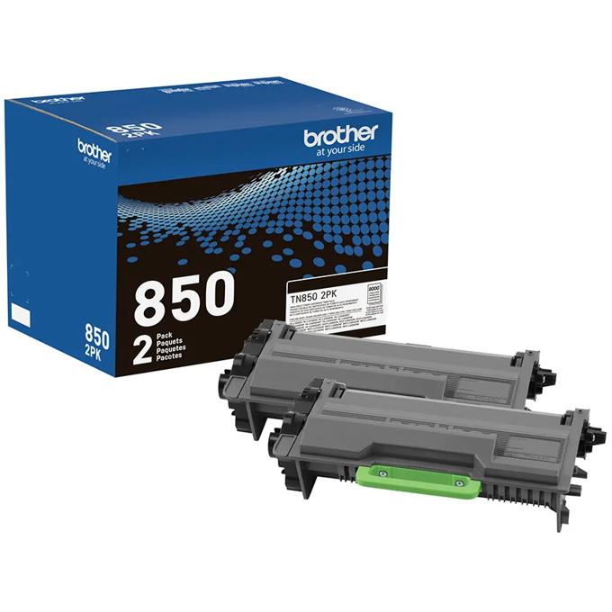 Brother TN850 2-pack high-yield toner cartridges with packaging