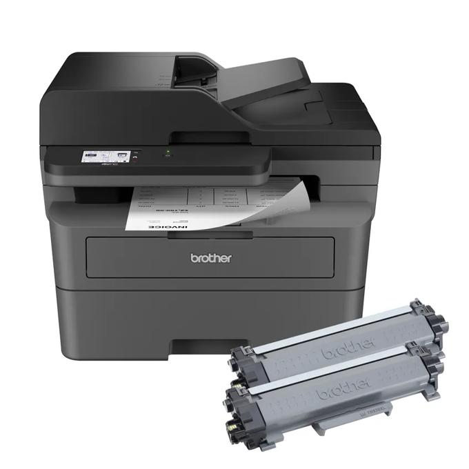 Brother MFC-L2820DWXL monochrome all-in-one laser printer with two replacement toner cartridges
