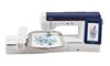 Brother Expedition embroidery machine with touchscreen and blue floral design in hoop
