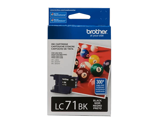 Brother LC71BK black ink cartridge box with 300-page yield for all-in-one printers