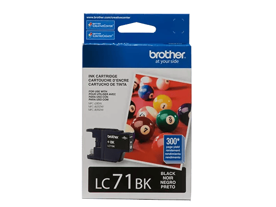Brother LC71BK black ink cartridge box with 300-page yield for all-in-one printers