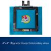 Brother 4x4 inch magnetic hoop with colorful skull embroidery design on turquoise fabric