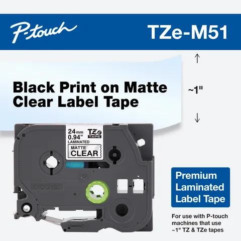 Brother TZe-M51 label tape cartridge with black print on matte clear, 1-inch width