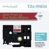 Brother TZe-RW34 embellish satin ribbon tape with gold print on wine red, 1/2-inch width