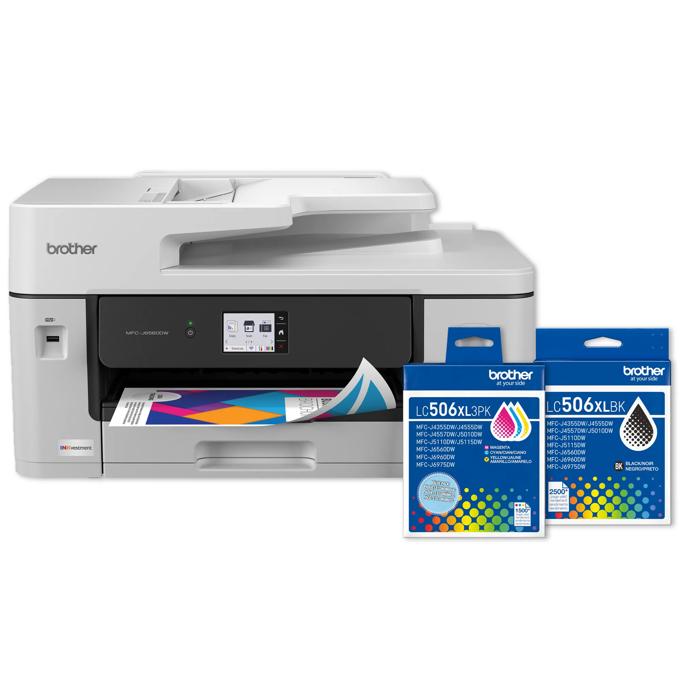 Brother MFC-J6560DW Wireless INKvestment Color Inkjet All-in-One Printer and LC506XL Ink Bundle, , large