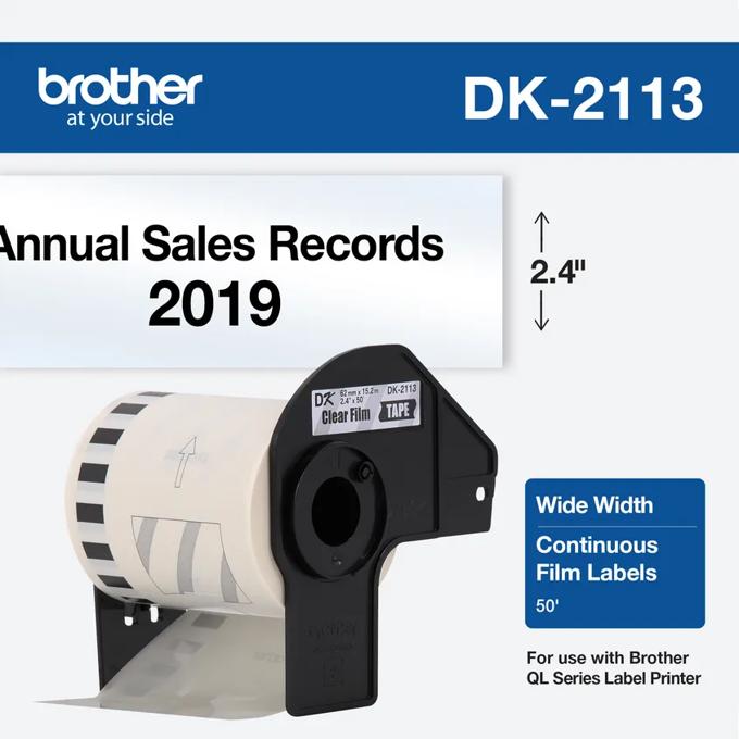 Brother DK-2113 continuous film label roll in black cartridge, 2.4 inches wide