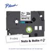 Brother P-touch TZe-241 laminated label tape cartridge with sample labels showing organization uses