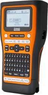 Brother P-touch EDGE label maker with QWERTY keyboard and orange frame