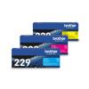 Brother TN229 high-yield color toner cartridge 3-pack in cyan, magenta, and yellow