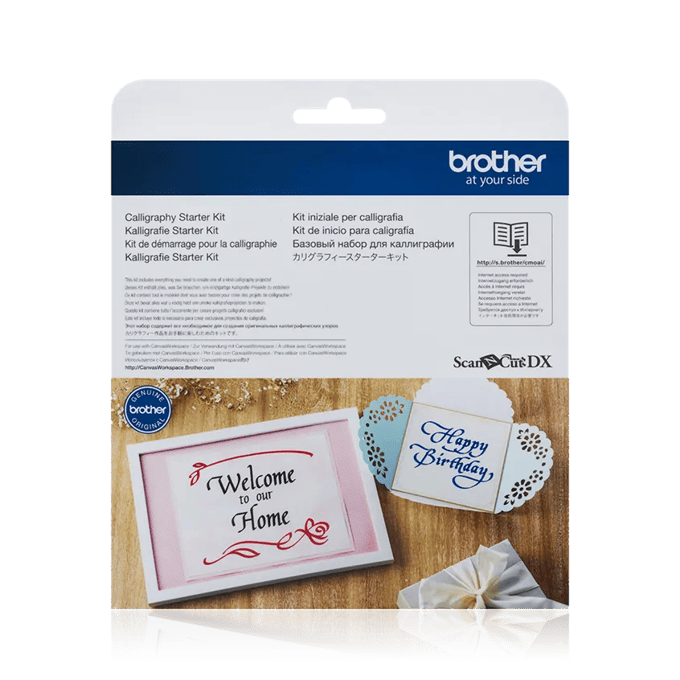 Brother ScanNCut DX calligraphy starter kit with decorative cards and crafting supplies