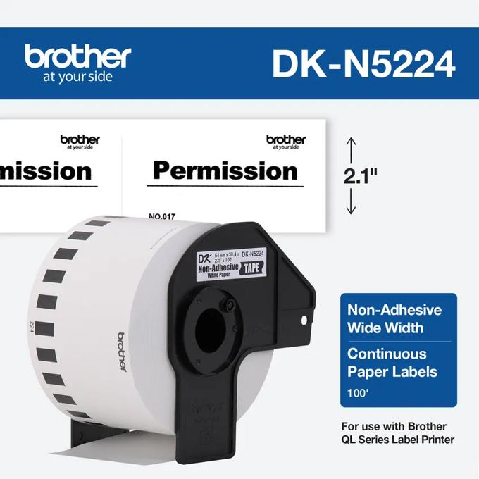 Brother DK-N5224 non-adhesive continuous paper label roll, 2.1 inches wide, 100 feet long
