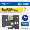 Brother TZe-631S laminated label tape cartridge with black text on yellow, 1/2-inch width