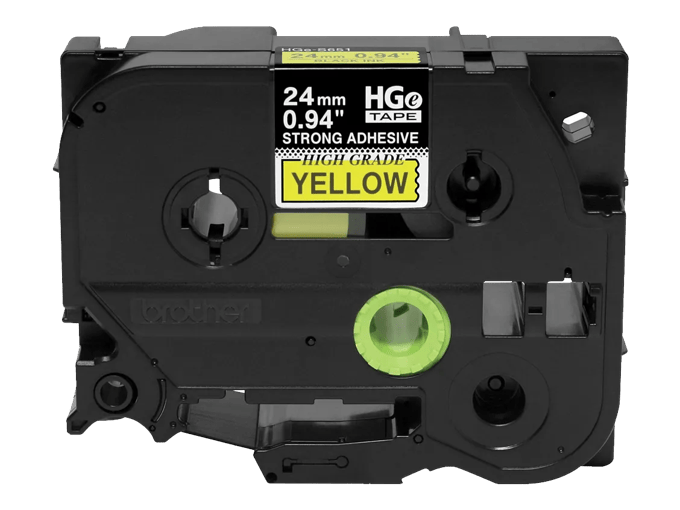 Brother HGe-S651 24mm black on yellow high-grade strong adhesive label tape cartridge
