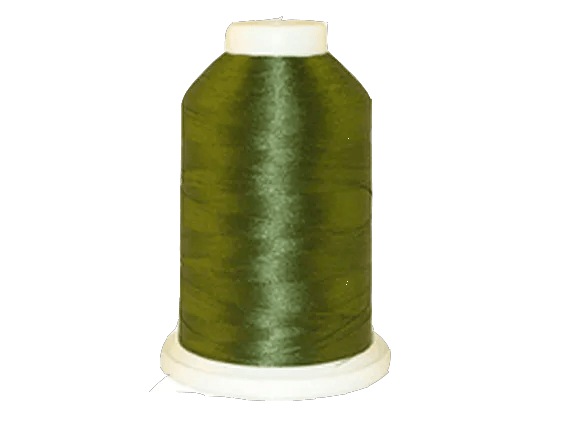 Brother olive green embroidery thread spool on white cone