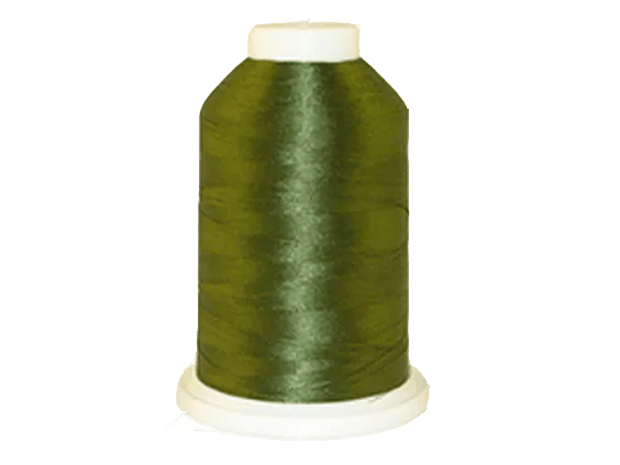Brother olive green embroidery thread spool on white cone