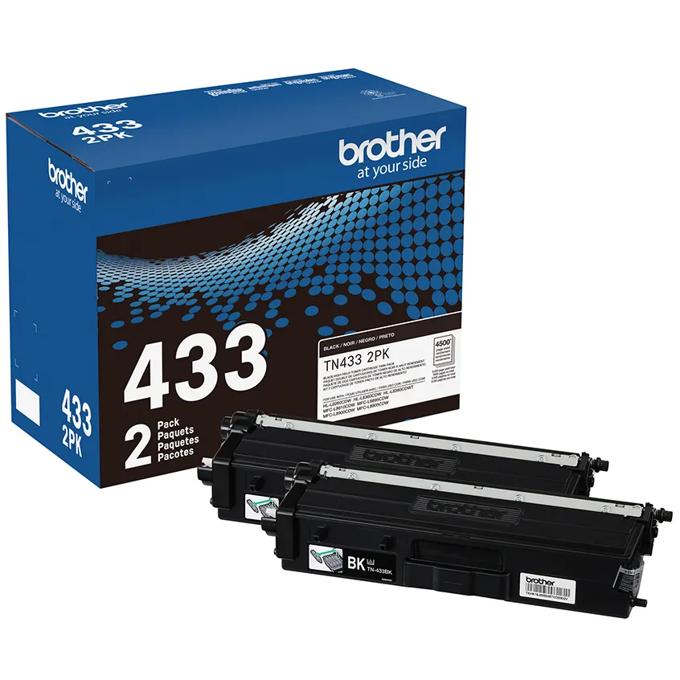 Brother TN433 black toner cartridge 2-pack with packaging