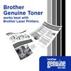 Brother genuine toner cartridge with monochrome laser-printed documents and warranty information
